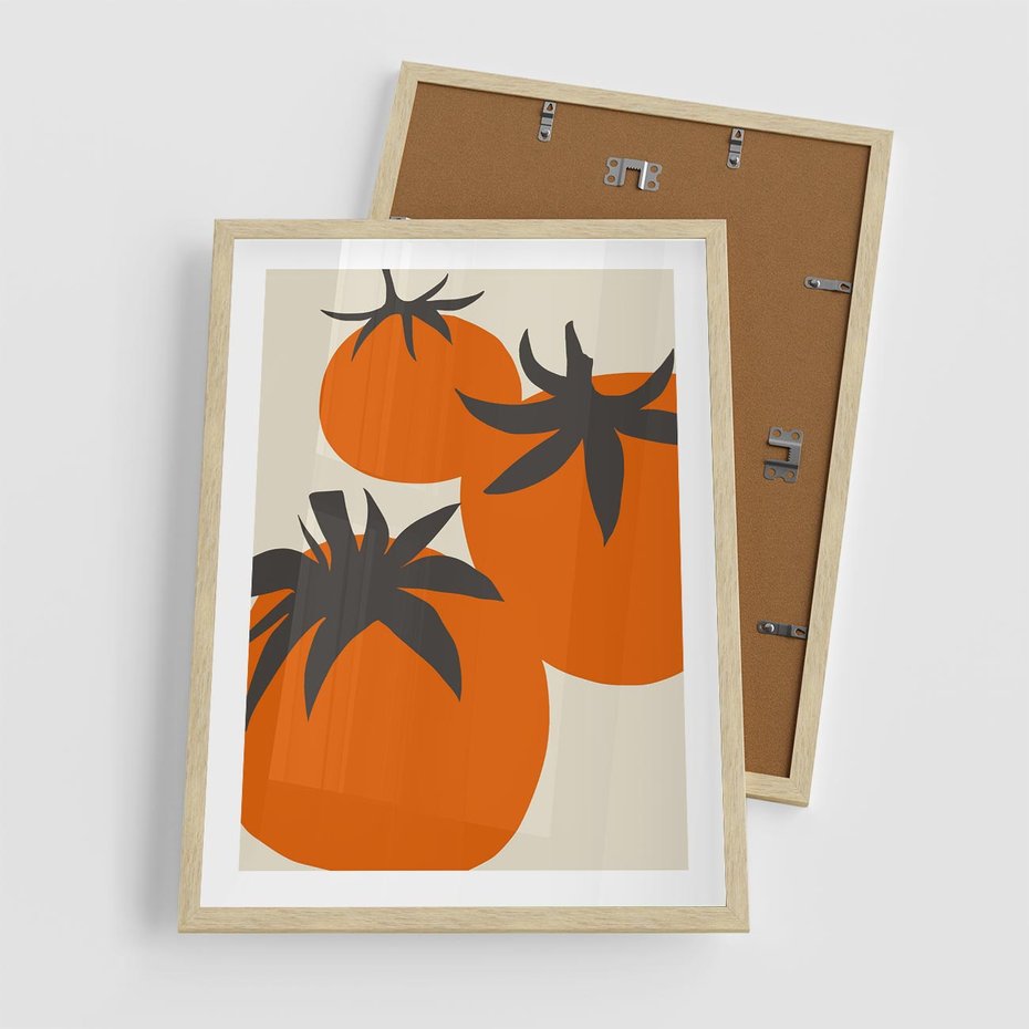 Plakat w ramie 50x70 - Jadalne Kształty - nowoczesny plakat do kuchni, pomidory - rama drewno