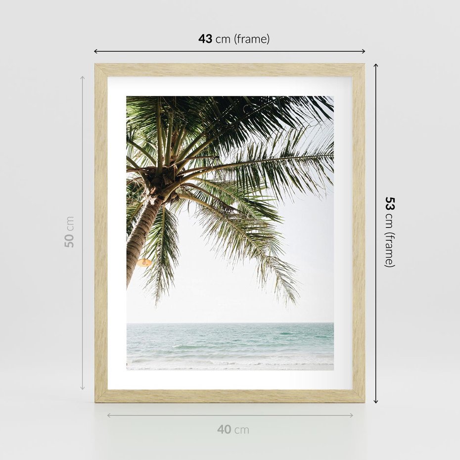 Plakat w ramie 40x50 - Wakacyjne Marzenie - palma nad morzem, - rama drewno