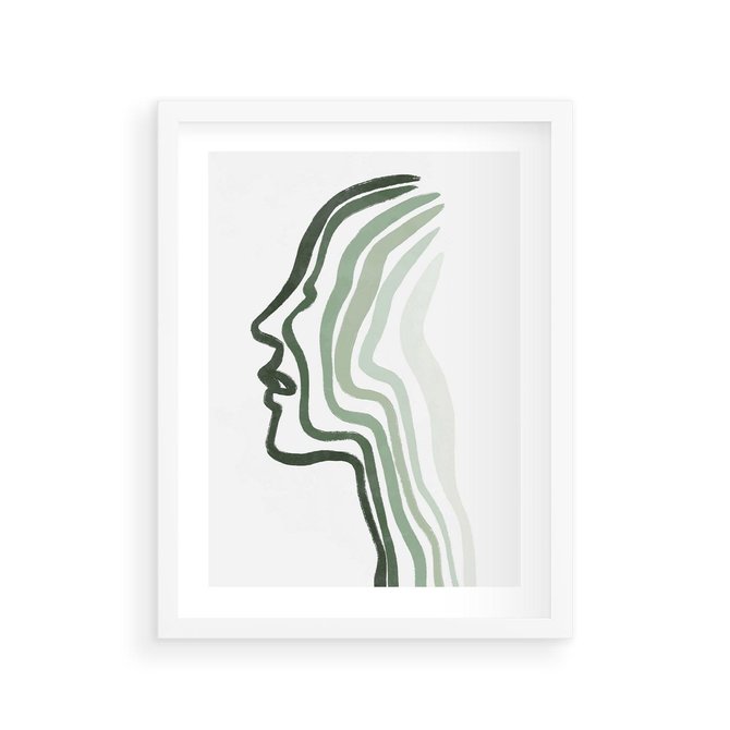 Plakat w ramie 30x40 - Zielony Profil - abstrakcja, zielony portret z profilu - rama biała