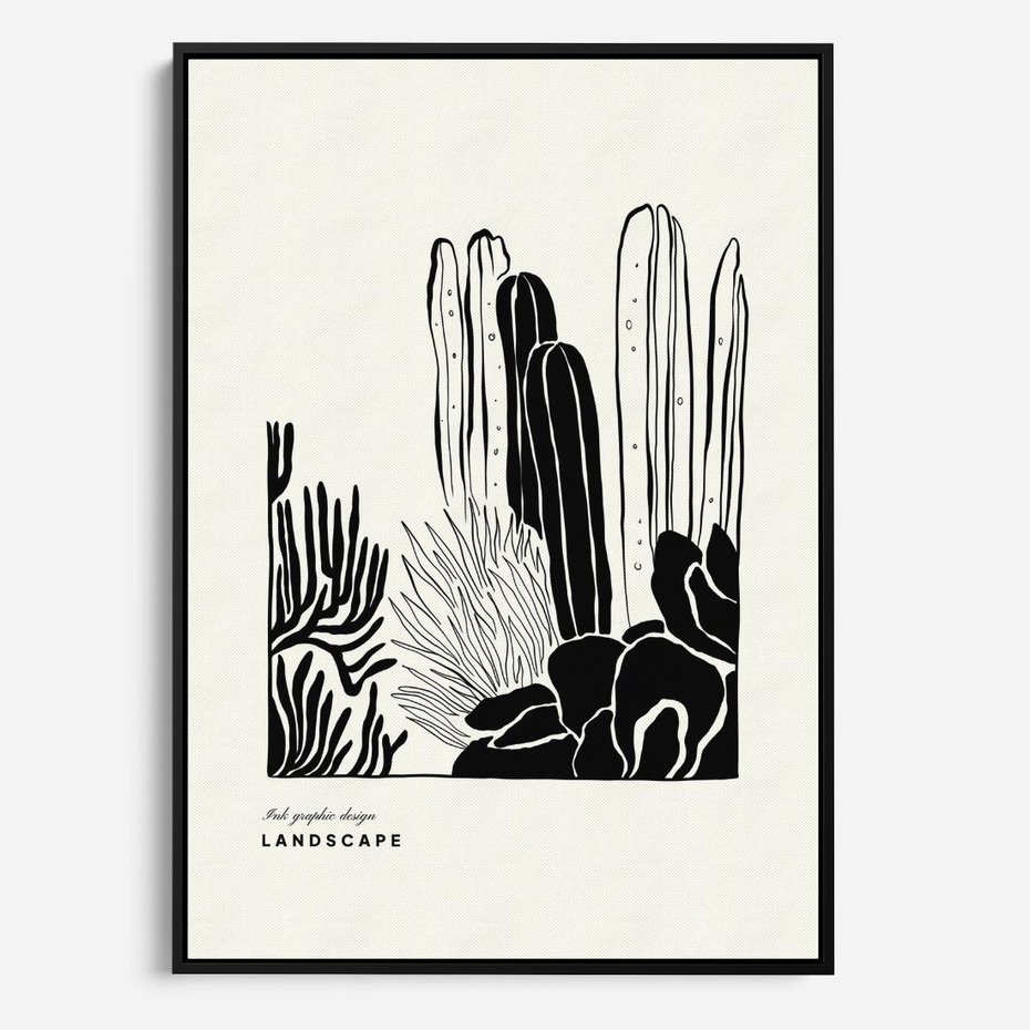 Obraz w ramie 50x70 - Boho Oaza - kaktusy, rośliny - rama czarna