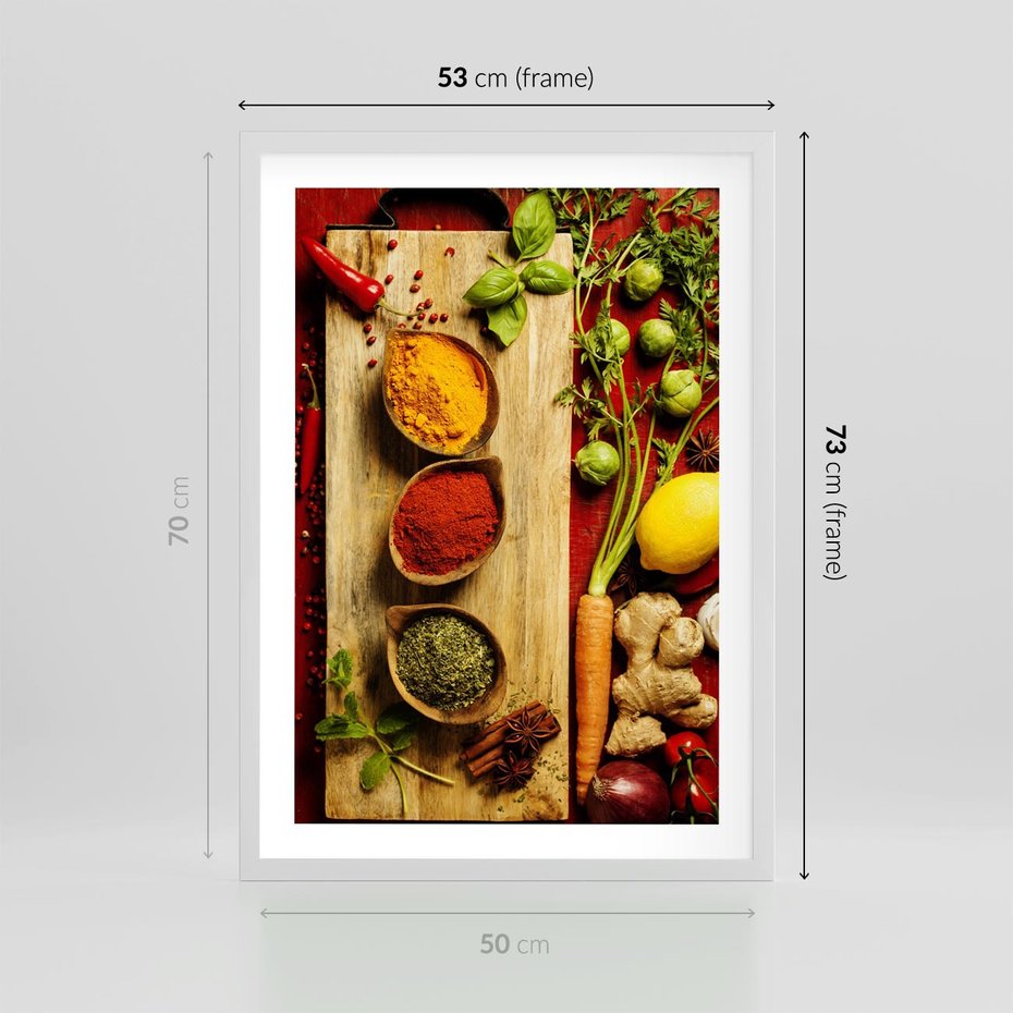 Plakat w ramie 50x70 - Smakowy Zmysł - przyprawy, kuchnia - rama biała