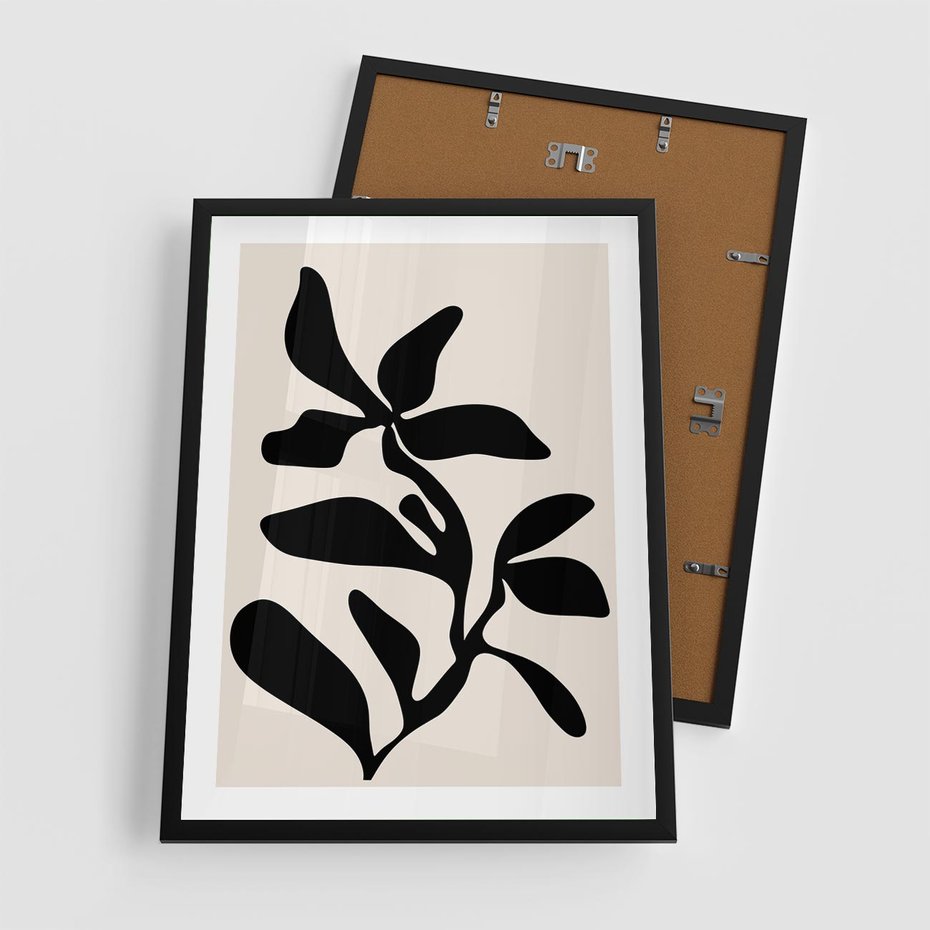 Plakat w ramie 50x70 - Wibracje Akwarelowych Ścieżek - abstrakcyjny minimalistyczna kwiat, czarno biały plakat - rama czarna