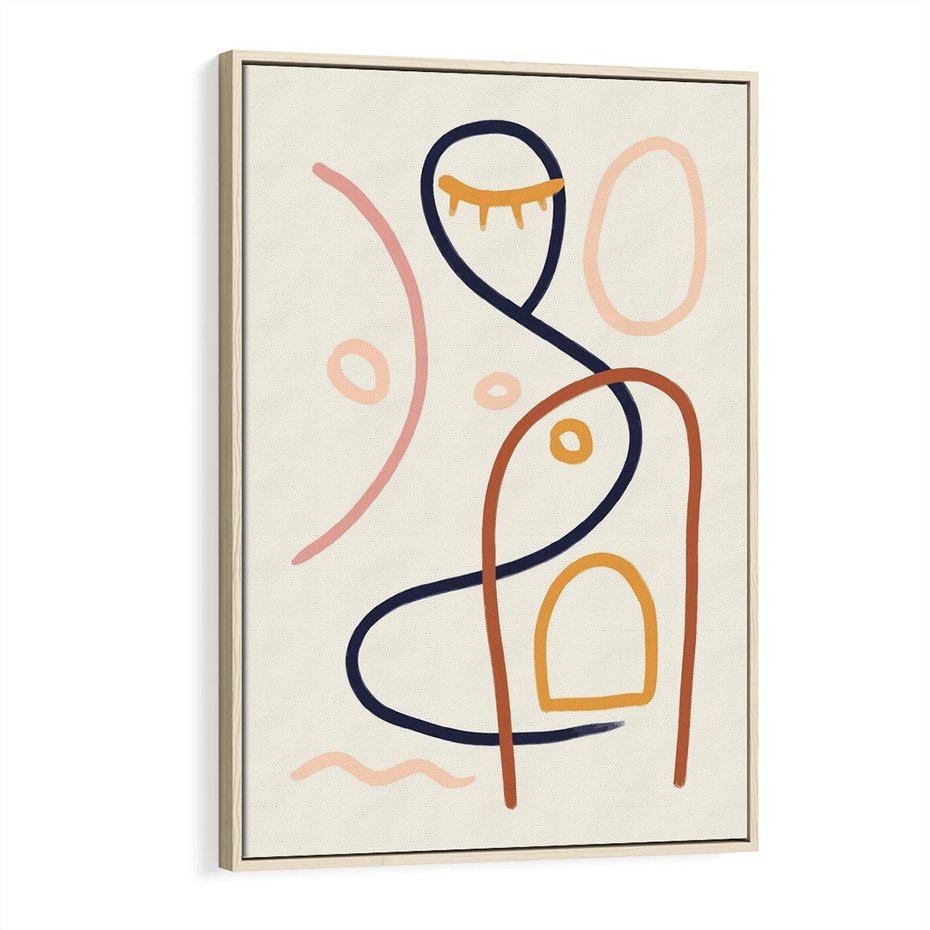 Obraz w ramie 70x100 - Mgnienie Oka - abstrakcja w stylu picasso, beżowe tło - rama drewno