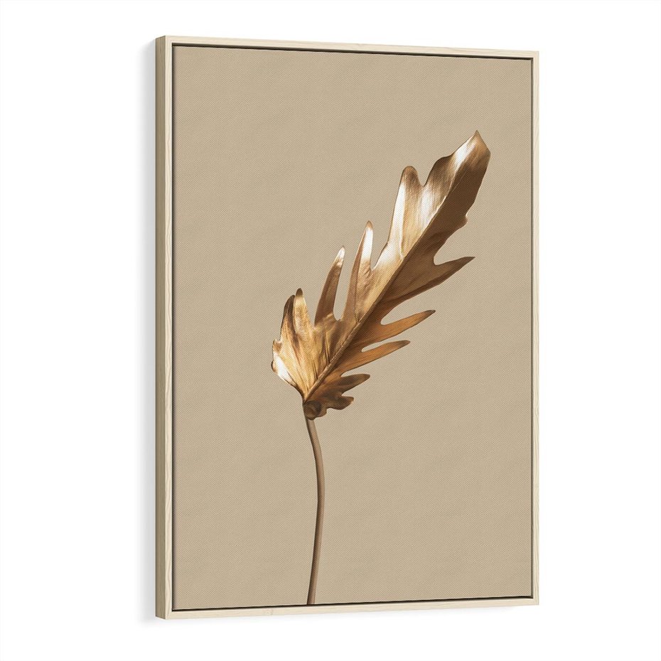Obraz w ramie 80x120 - Piękno w Detalu - złoty, liść - rama drewno