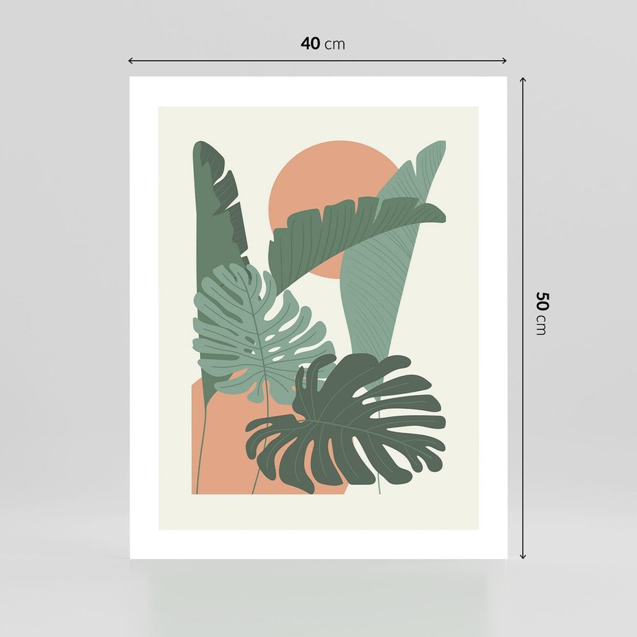 Plakat bez ramy 40x50 - Abstrakcyjne Tropiki - liście, rośliny tropikalne w graficznym stylu