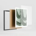 Plakat w ramie 40x50 - Nurtująca Kompozycja Zieleni - abstrakcyjne delikatne zielone linie, podobne do gałęzi kwiatów - rama czarna
