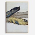 Obraz w ramie 50x70 - Granatowo-Złote Pióra - sztuka, granatowe i złote pióra - rama drewno