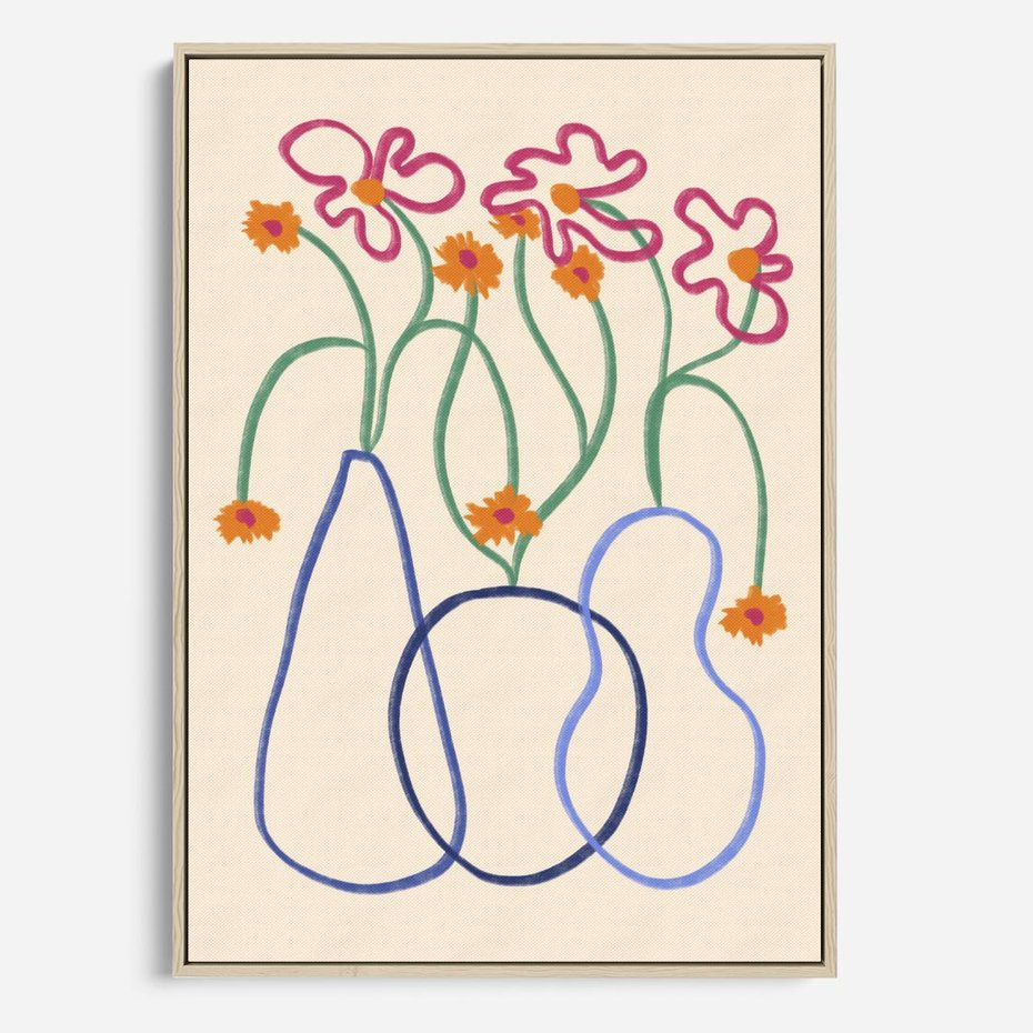 Obraz w ramie 70x100 - Migocące Pastelowe Impresje - minimalistyczny abstrakcyjny obraz, prymitywne kwiatki - rama drewno