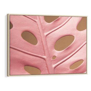 Obraz w ramie 100x70 - Różowa monstera w pełnym rozkwicie - różowa, monstera - rama drewno