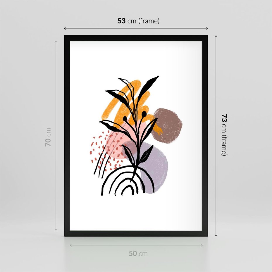 Plakat w ramie 50x70 - Migocące Bezgraniczności - abstrakcyjna sztuka, liść monstery - rama czarna