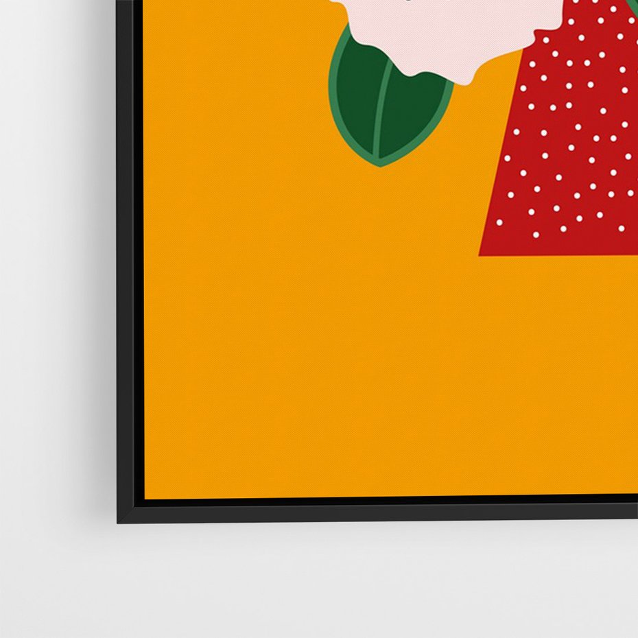 Obraz w ramie 50x70 - Harmonijne Granice - abstrakcyjne kwiaty, żółte tło - rama czarna