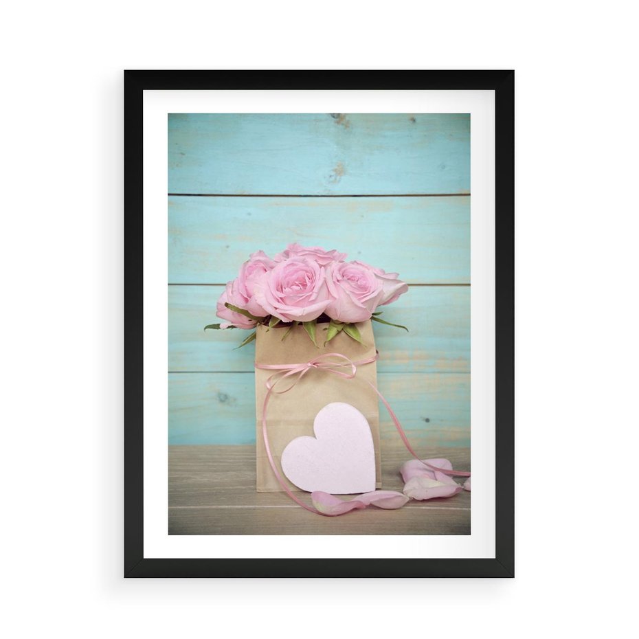 Plakat w ramie 50x70 - Uczucie W Pełnym Rozkwicie - kwiaty, romantyczne - rama czarna