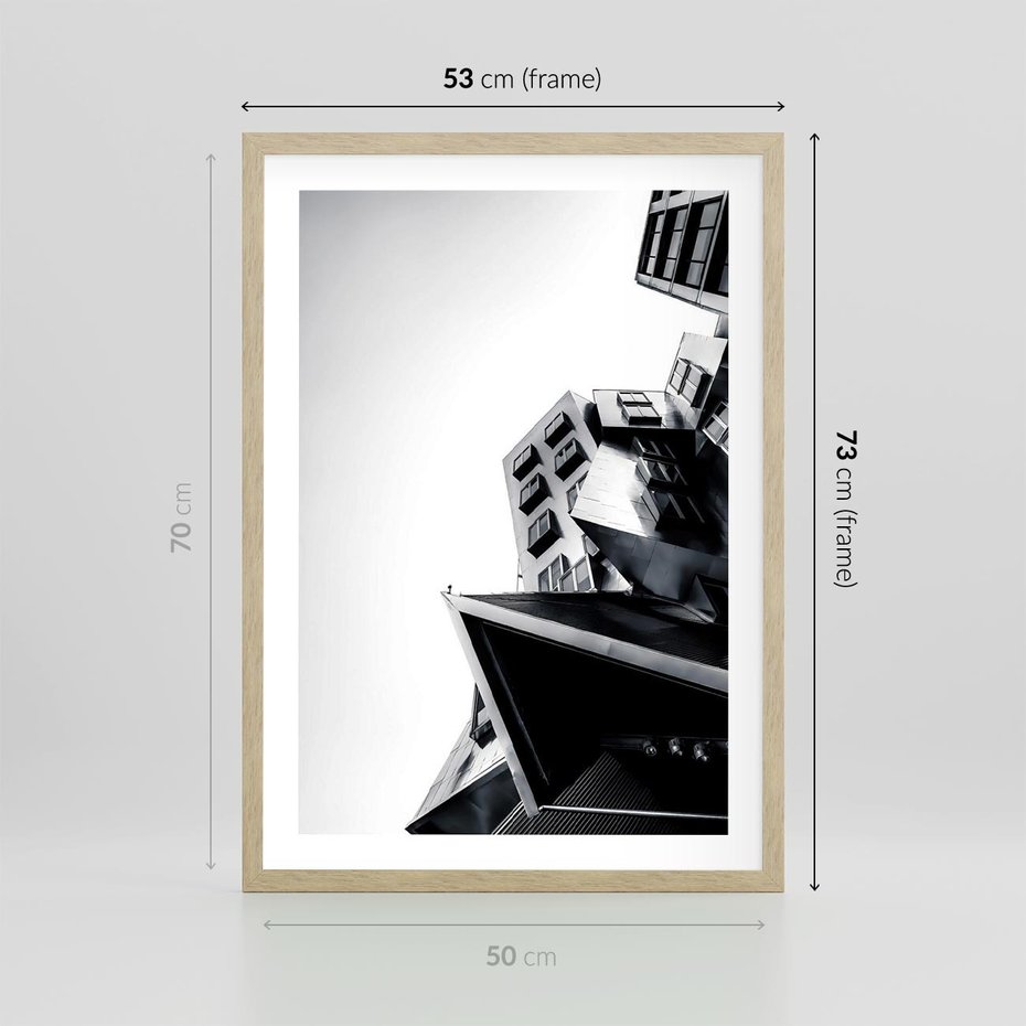 Plakat w ramie 50x70 - Czarno-Biały Świat - architeltura, surowość - rama drewno
