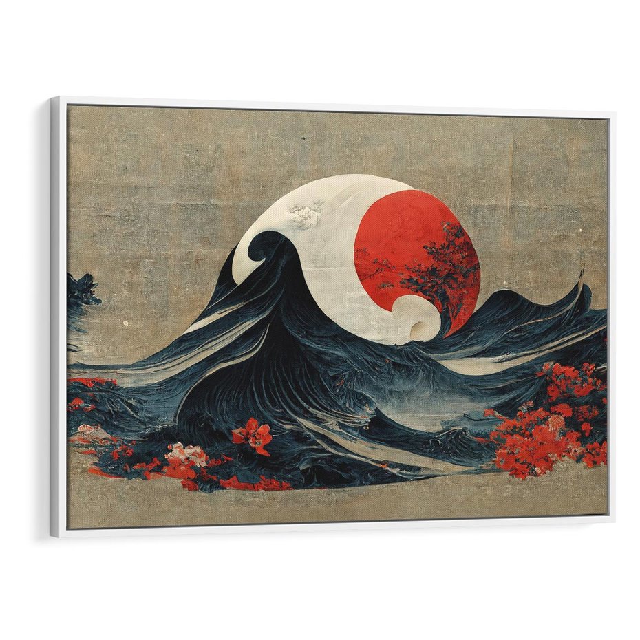 Obraz w ramie 120x80 - Requiem dla marzeń - sztuka japońska, fale oceanu - rama biała