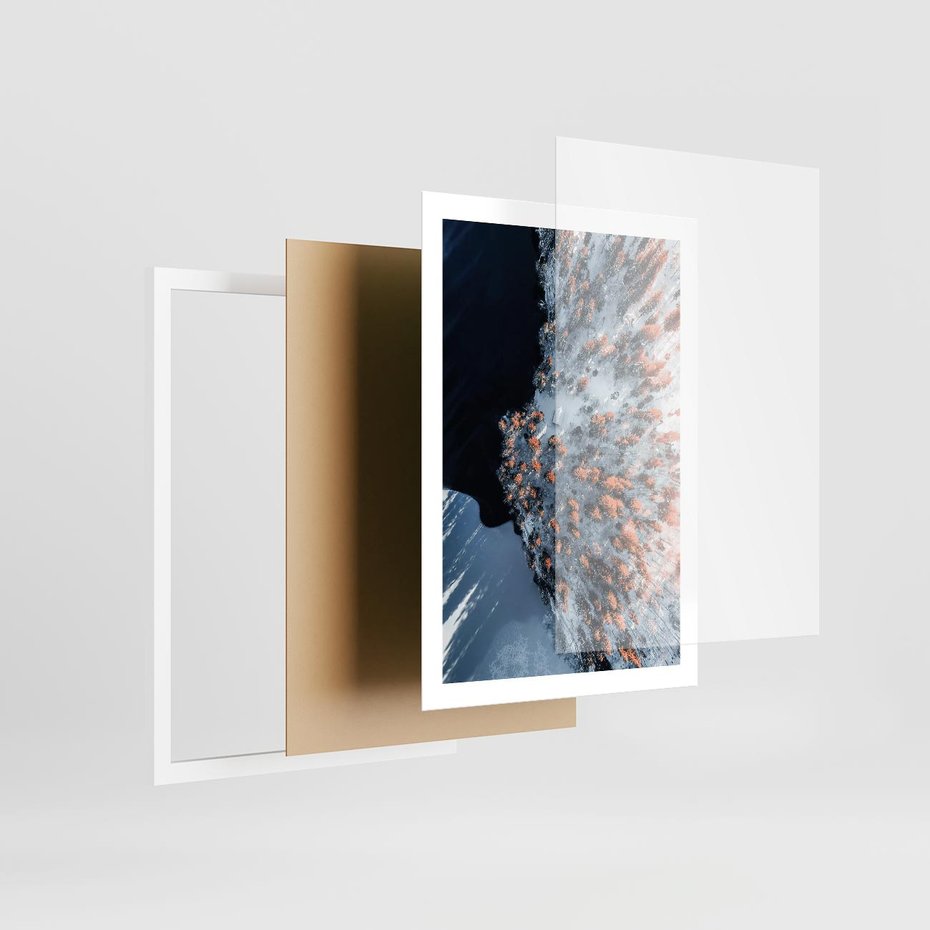 Plakat w ramie 50x70 - Lot Ptaka - zima, zimowy krajobraz - rama biała