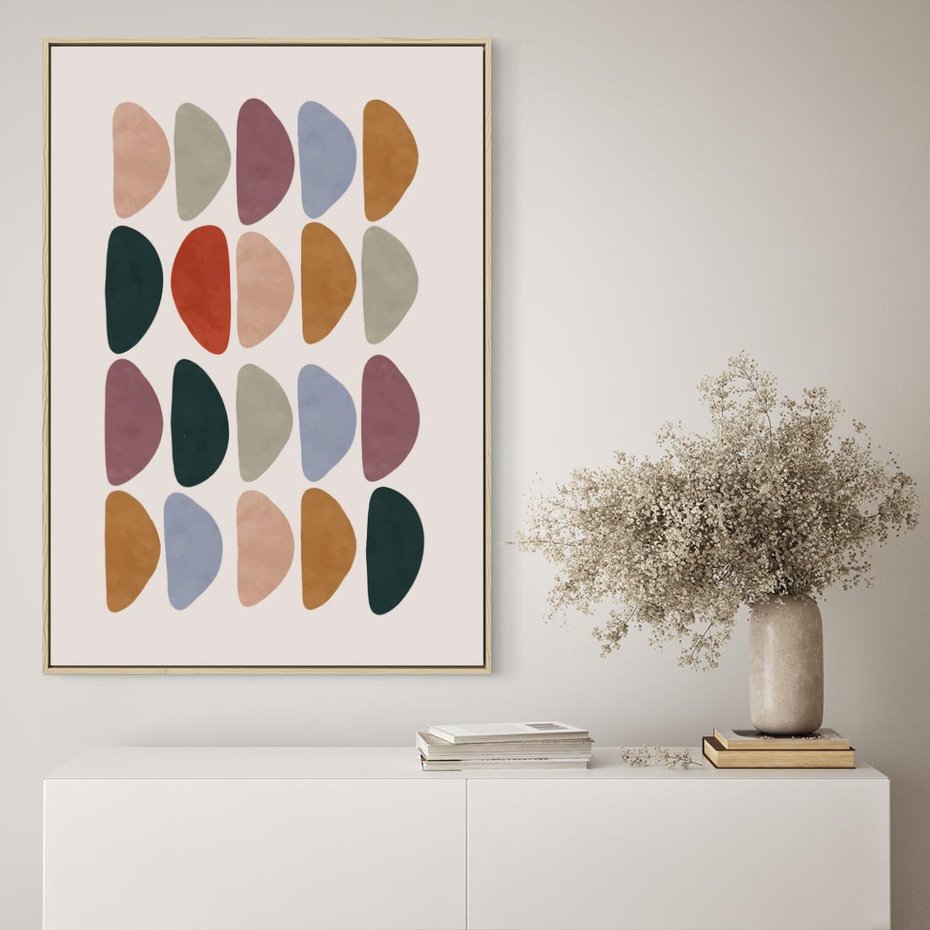 Obraz w ramie 80x120 - Granice Boho - abstrakcyjny obraz, geometryczna kompozycja - rama drewno