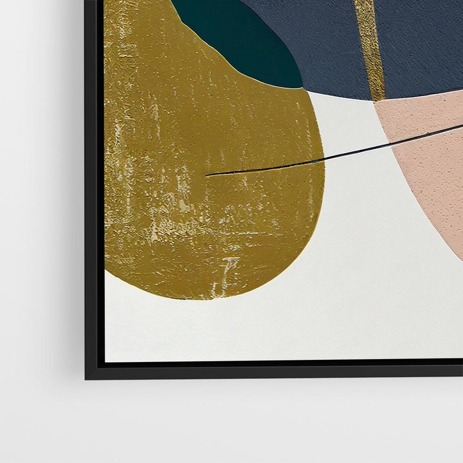 Obraz w ramie 50x50 - Złoto Granatu - abstrakcyjne plamy koloru, złoto - rama czarna