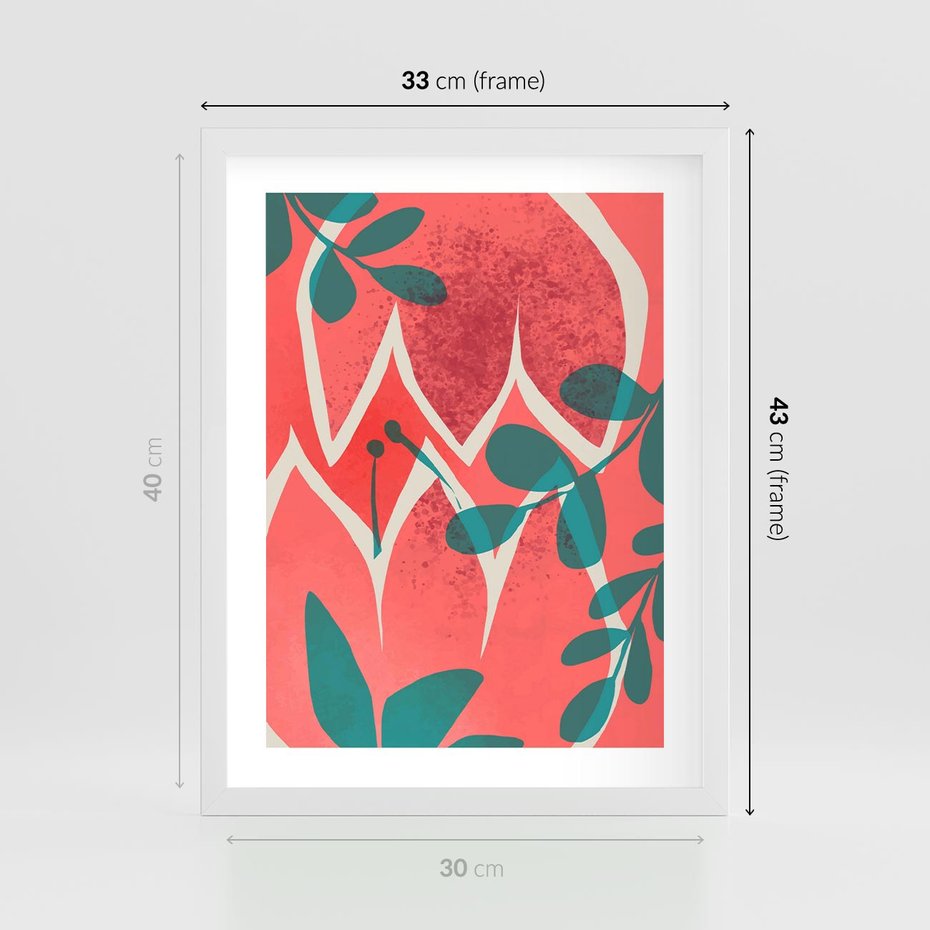 Plakat w ramie 30x40 - Migotliwe Kształty Plam - nowoczesny plakat, abstrakcyjne kwiaty - rama biała