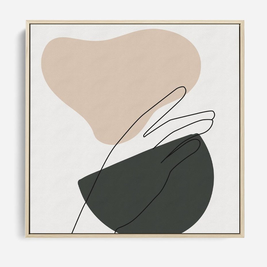 Obraz w ramie 80x80 - Rozkwitająca Opowieść - szkic jedną linią, one lone - rama drewno