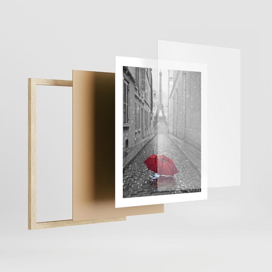 Plakat w ramie 40x50 - Kolorowy parasol w Paryżu - Paryż, parasol - rama drewno