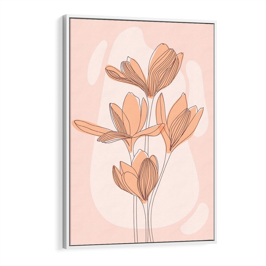 Obraz w ramie 70x100 - Przenikające Kształty - minimalistyczny plakat, pudrowe kwiaty - rama biała