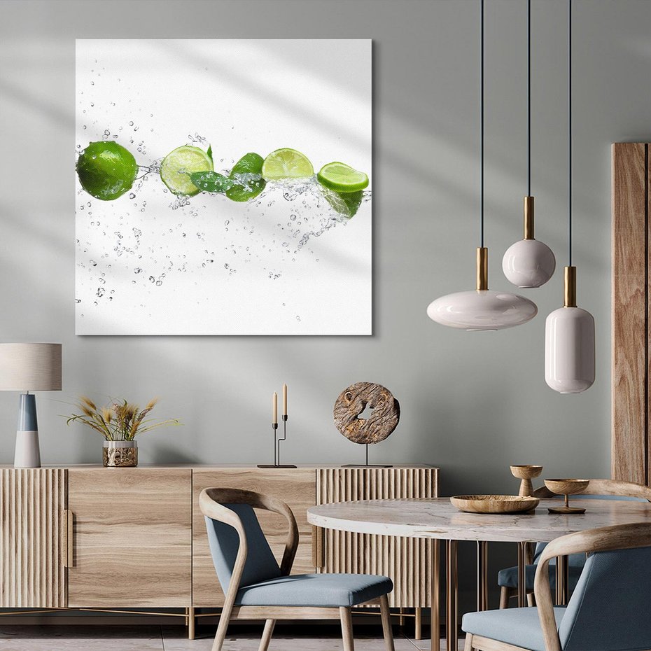 Obraz na płótnie 70x70 - Świeże limonki i woda - limonki, woda