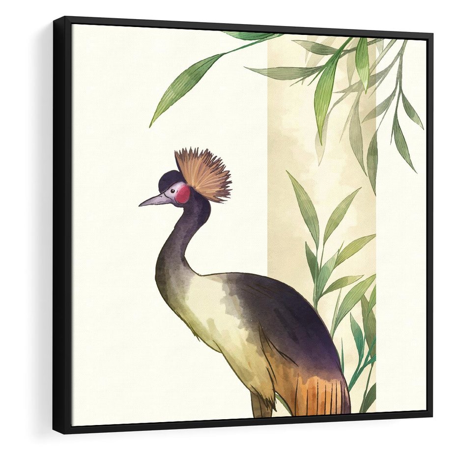 Obraz w ramie 50x50 - Kwiatowa Ekspresja - japońska sztuka, ptak - rama czarna