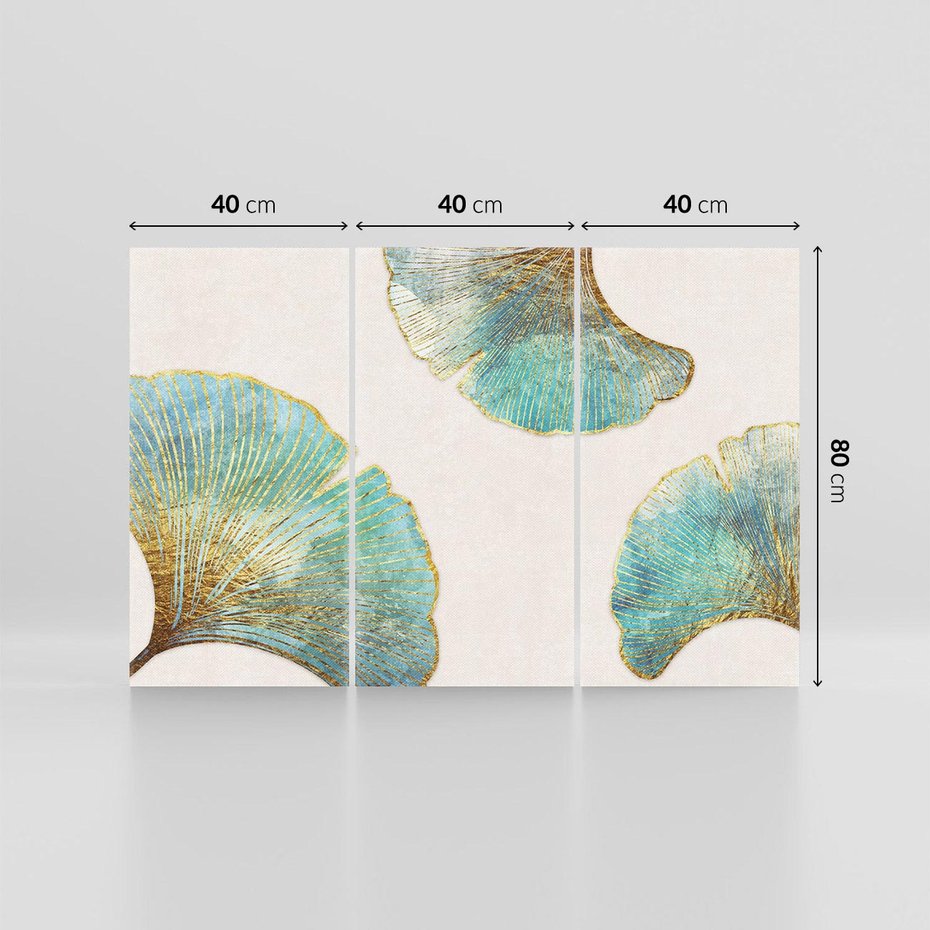 Obraz na płótnie 120x80 - Złota Melodia Liści - złote, turkusowe liście miłorzębu