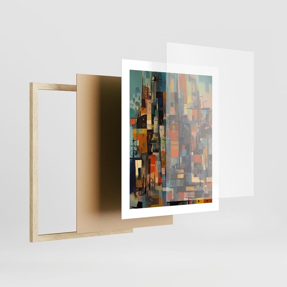 Plakat w ramie 40x50 - Zaklęte Odbicia Nienormalności - styl mid century, nowoczesna sztuka - rama drewno