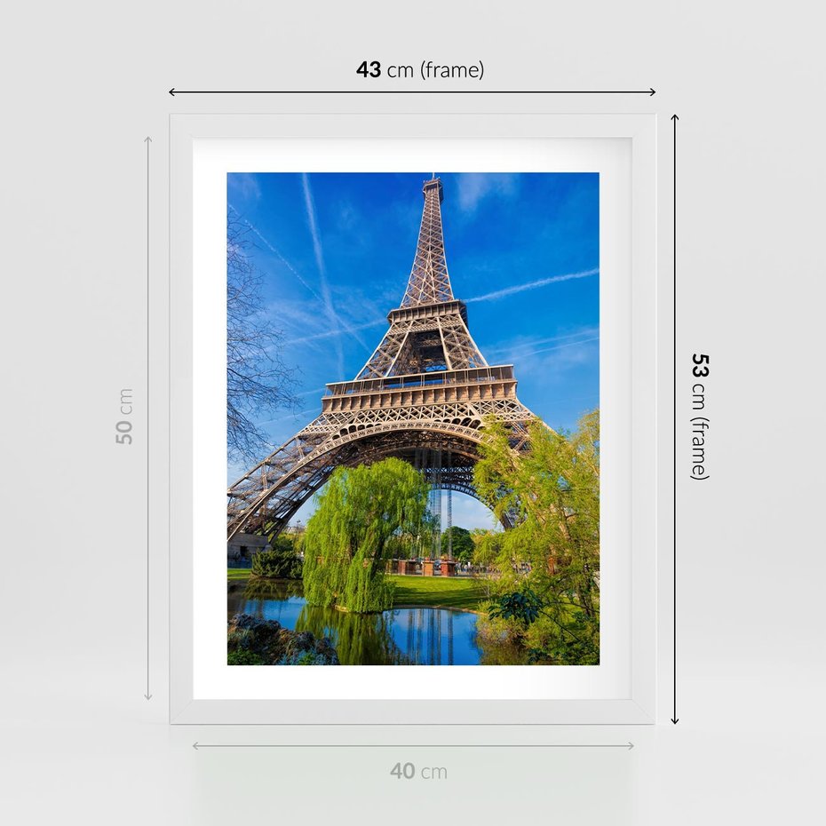 Plakat w ramie 40x50 - Wieża Eiffla w Paryżu - Eiffla, Paryż - rama biała