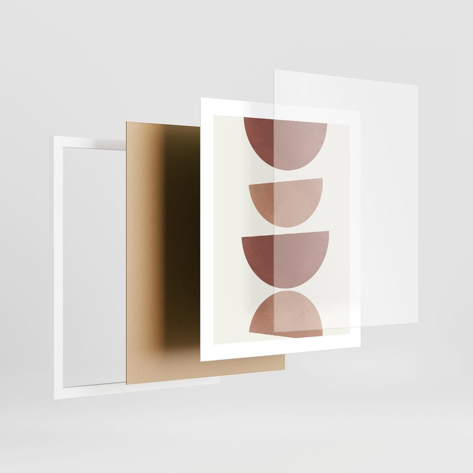 Plakat w ramie 40x50 - Abstrakcyjne Widzenia - abstrakcyjne geometryczne kształty, odcienie brązu i beżu - rama biała