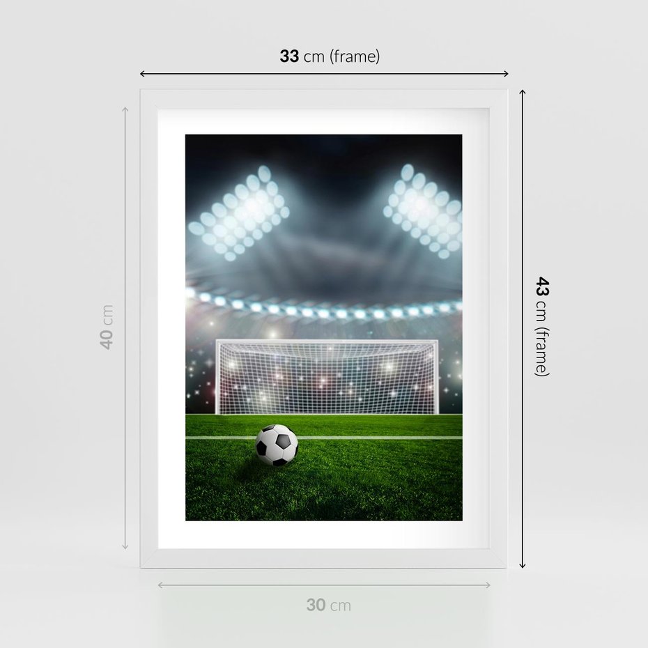 Plakat w ramie 30x40 - Strzał do bramki - piłka, nożna - rama biała