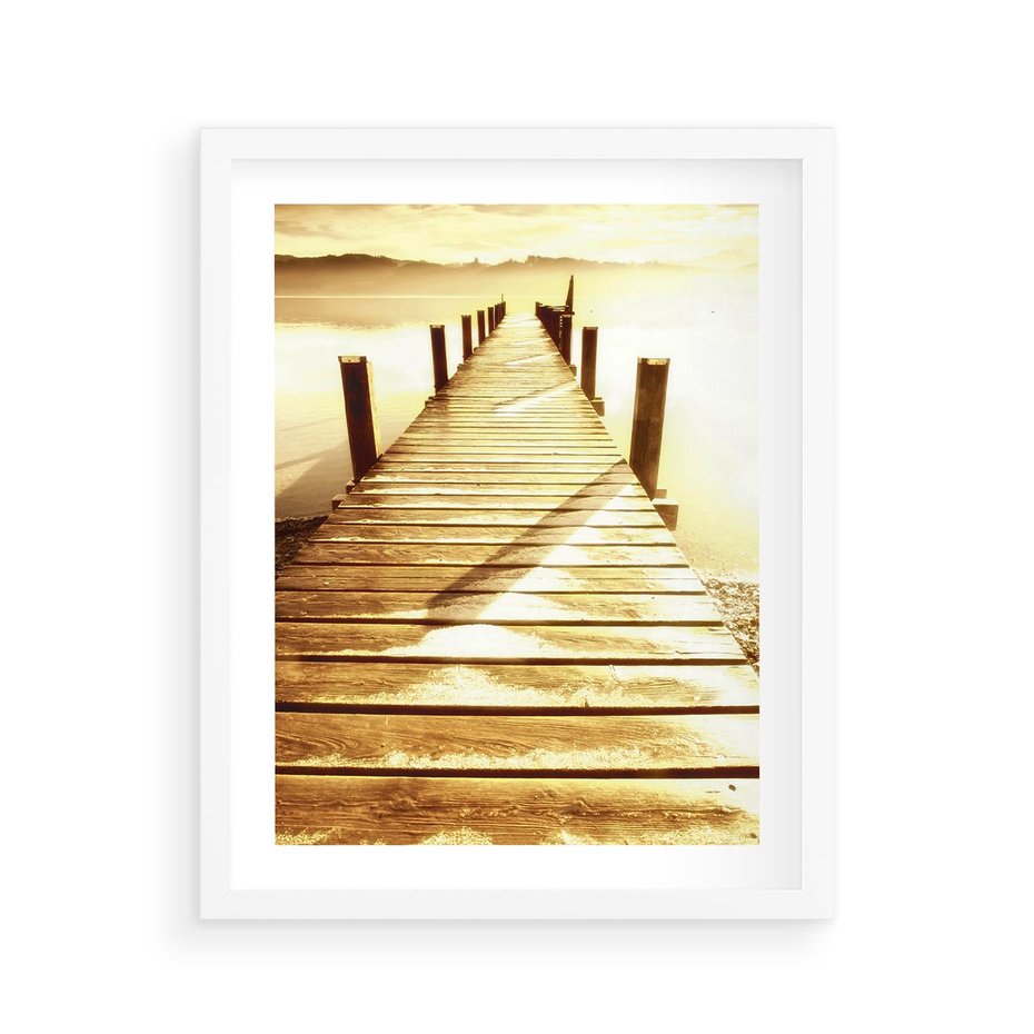 Plakat w ramie 40x50 - Stary pomost w sepia - pomost, sepia - rama biała