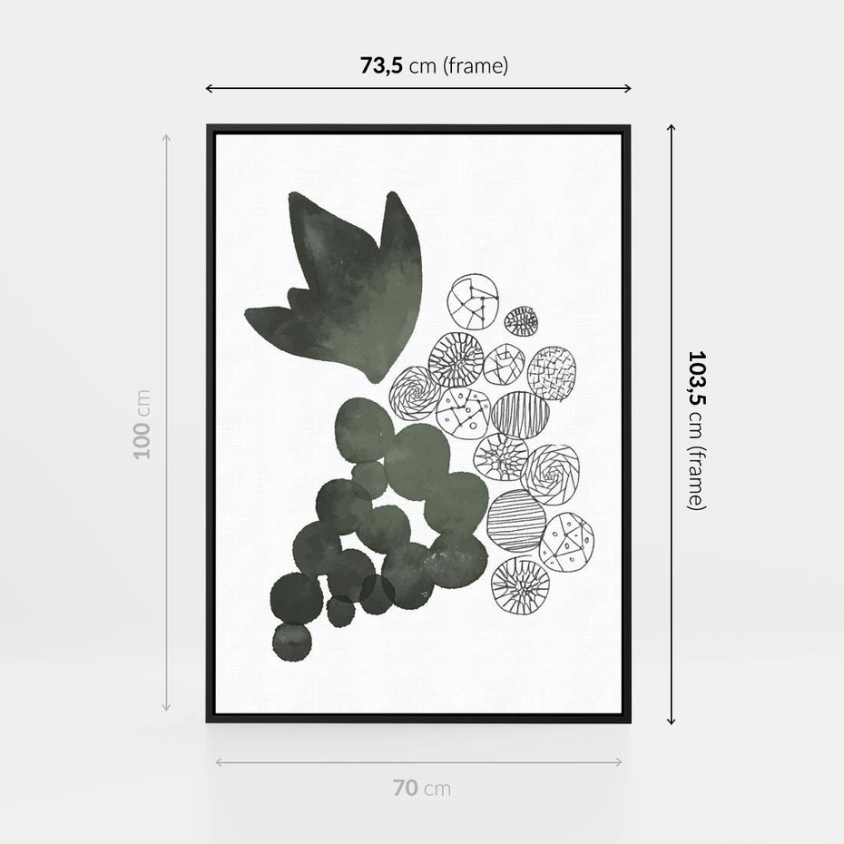 Obraz w ramie 70x100 - Grono Abstrakcji - minimalistyczny plakat, winogrona - rama czarna