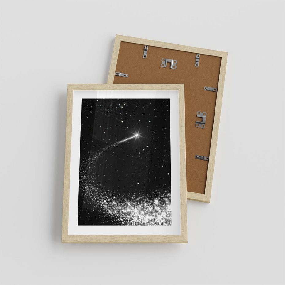 Plakat w ramie 30x40 - Kometa wśród gwiazd - kometa, gwiazdy - rama drewno