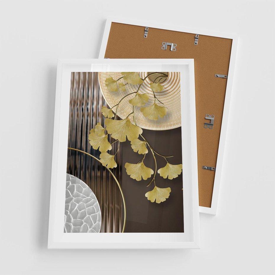 Plakat w ramie 50x70 - Magia Jesieni - złote, liście - rama biała