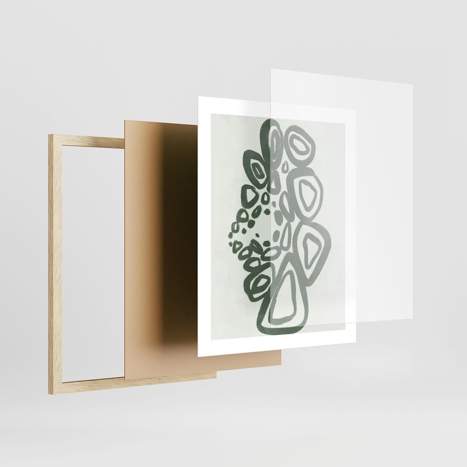 Plakat w ramie 40x50 - Migotliwe Widzenia Zieleni - zielona abstrakcja, zgaszona zieleń - rama drewno