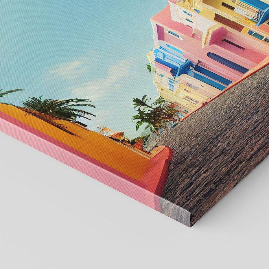 Obraz na płótnie 120x80 - Ekspresja marzeń i tęsknot - pastelowe kolorowe budynki, wzdłuż ulicy