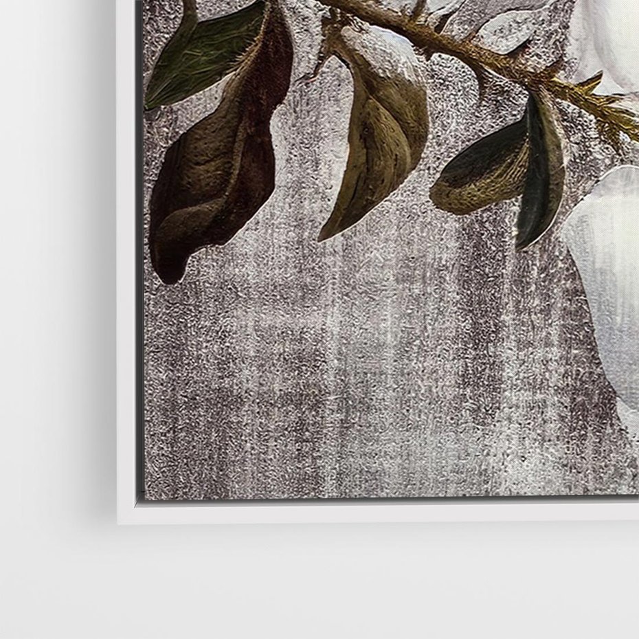 Obraz w ramie 100x70 - Tekstura Kwiatu - białe kwiaty, duży kwiat - rama biała