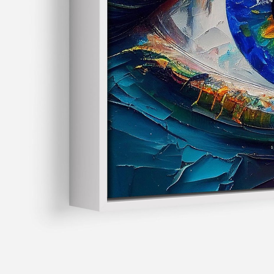 Obraz w ramie 80x80 - Mistyka Tęczowego Oka - oko, obraz olejny - rama biała