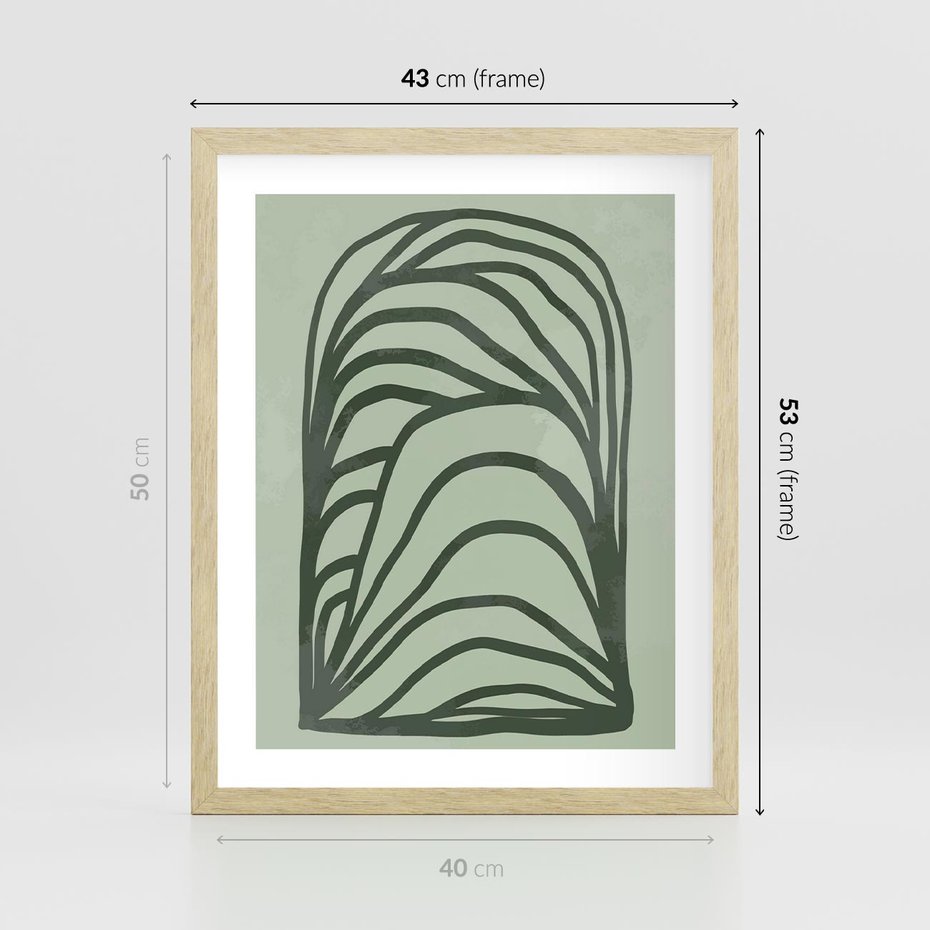 Plakat w ramie 40x50 - Zielonkawy Uścisk Natury - abstrakcyjny zielony motyw, skandynawski design - rama drewno