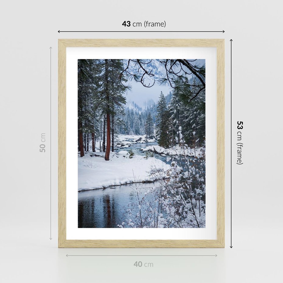 Plakat w ramie 40x50 - Śnieżne cuda - zima, las - rama drewno