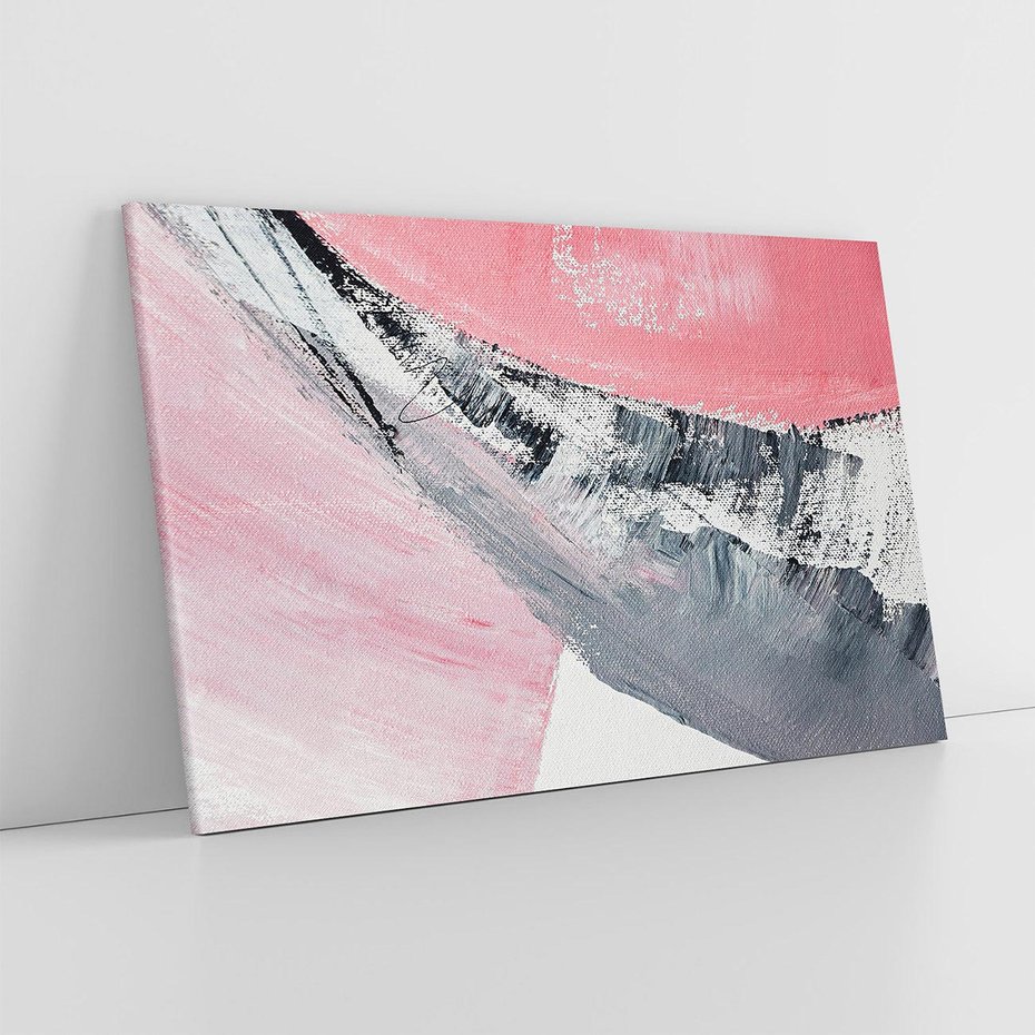Obraz na płótnie 70x50 - Kontrastujący Ruch Emocji - abstrakcyjne pasy farby, kolory róż szary czarny