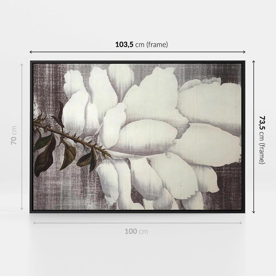 Obraz w ramie 100x70 - Tekstura Kwiatu - białe kwiaty, duży kwiat - rama czarna