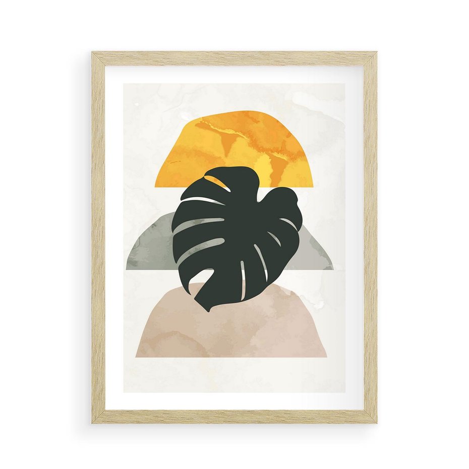 Plakat w ramie 50x70 - Monstera i Boho Elementy - grafika, boho klimat - rama drewno