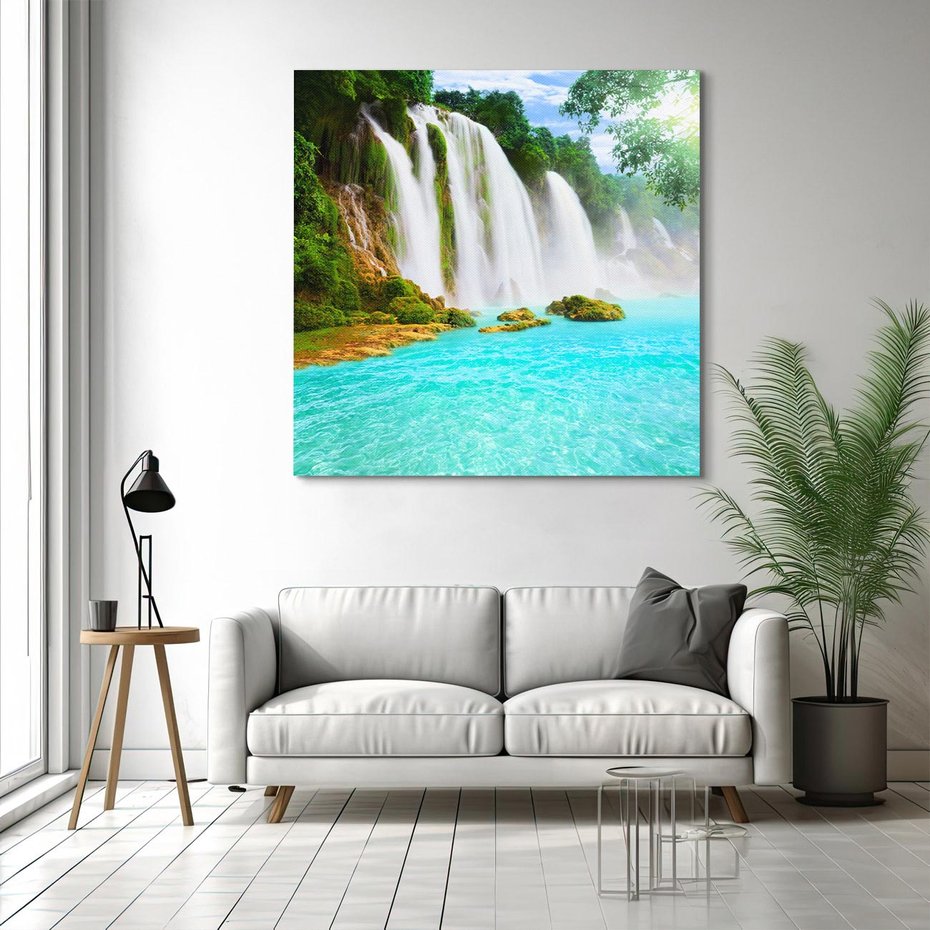 Obraz na płótnie 40x40 - Magia wodospadu - mistyczna dżungla - wodospad, dżungla