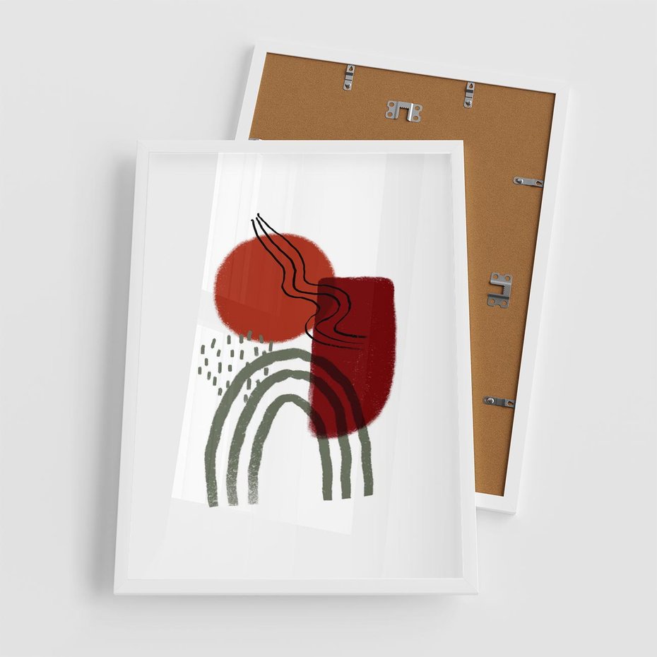 Plakat w ramie 50x70 - Abstrakcyjne Pulsacje - abstrakcyjna sztuka, boho kształty - rama biała