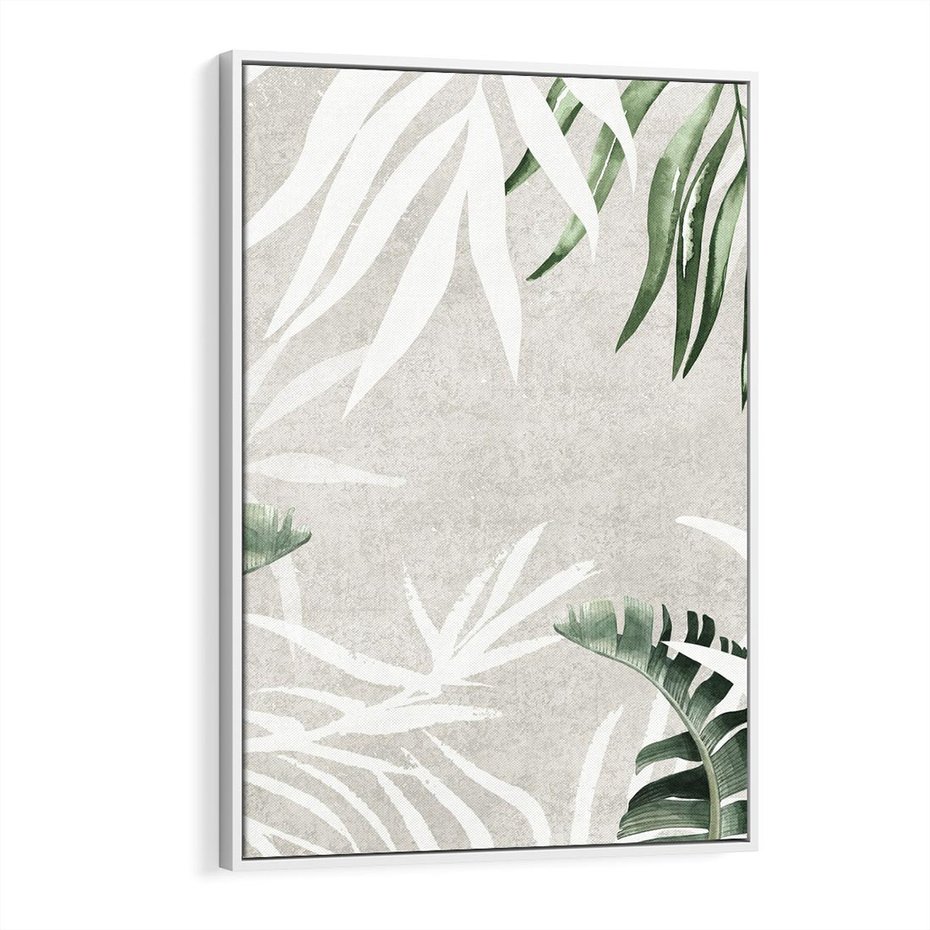 Obraz w ramie 80x120 - Zielony Raj - monstera, palmy - rama biała