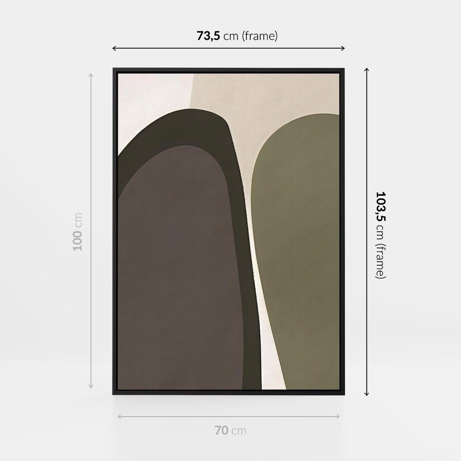 Obraz w ramie 70x100 - Fale w Zieleni - abstrakcyjne kształty, zgaszona zieleń - rama czarna