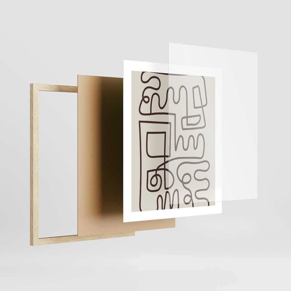 Plakat w ramie 40x50 - Etniczna Abstrakcja - nowoczesna boho grafika, abstrakcja - rama drewno